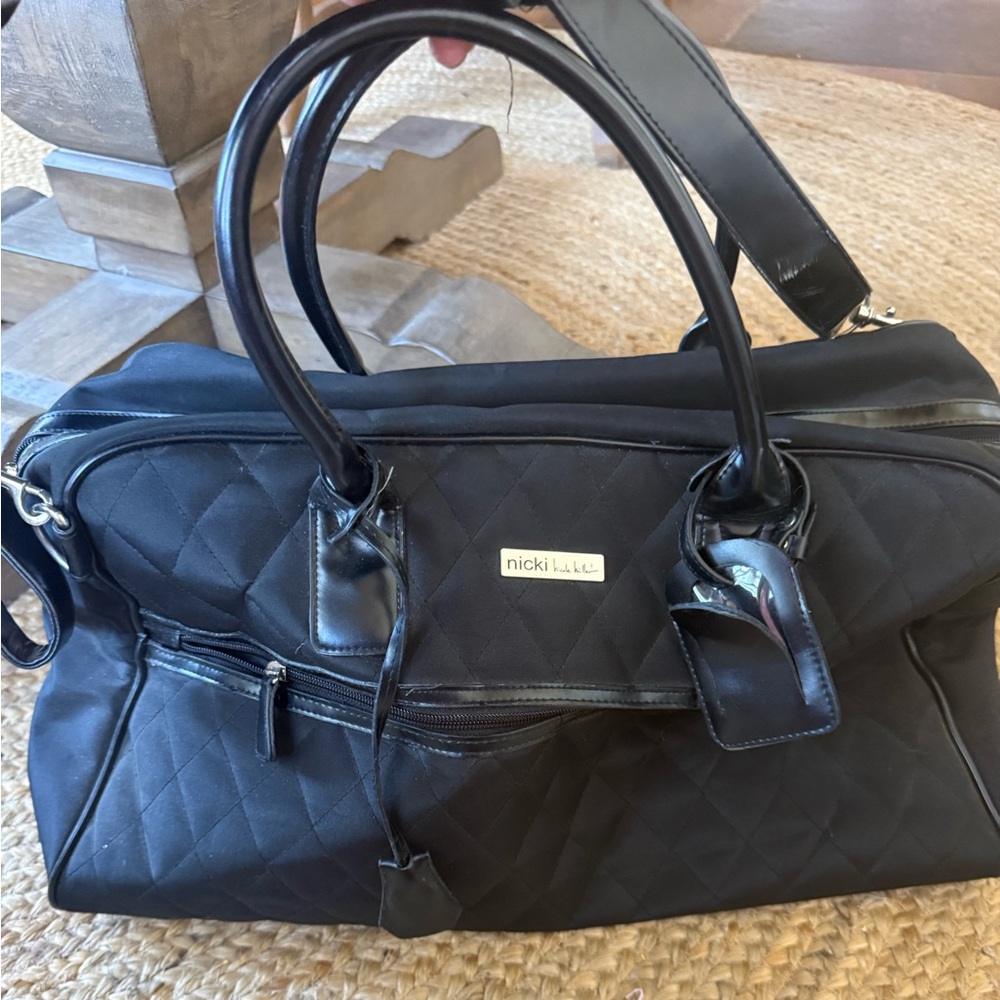 Nicki Nicole Miller VTG 90s Black Quilted Carryon Tote Bag Overnight Bag lock